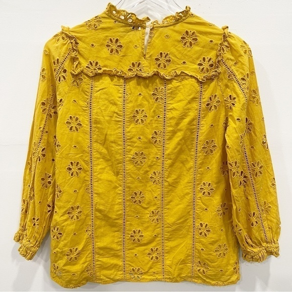 J. Crew Mustard Yellow Eyelet Ruffle Top Size XS - Picture 2 of 7